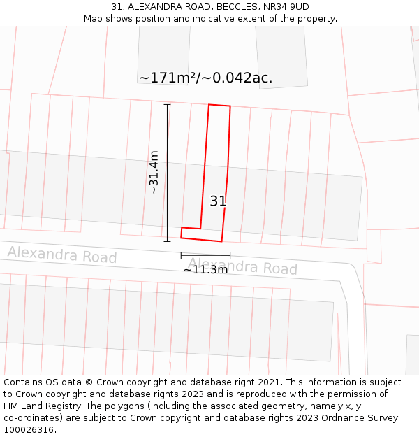 31, ALEXANDRA ROAD, BECCLES, NR34 9UD: Plot and title map
