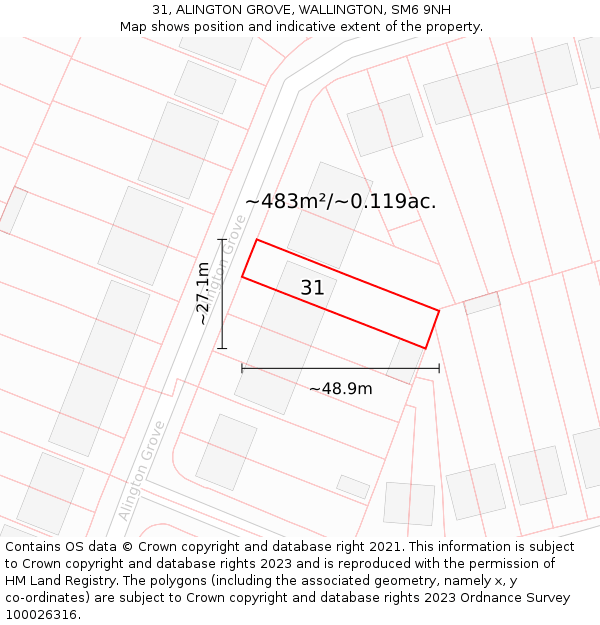31, ALINGTON GROVE, WALLINGTON, SM6 9NH: Plot and title map