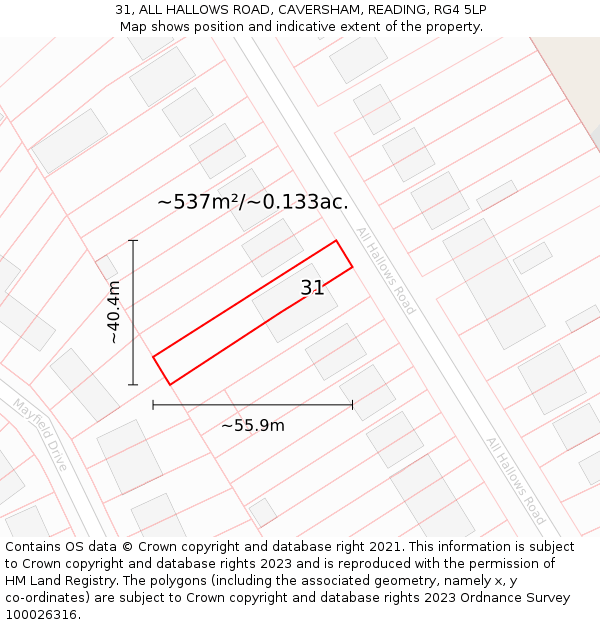 31, ALL HALLOWS ROAD, CAVERSHAM, READING, RG4 5LP: Plot and title map