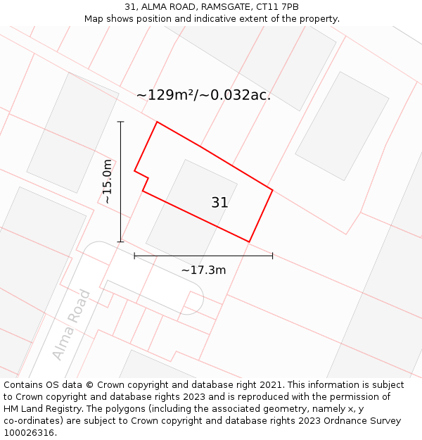 31, ALMA ROAD, RAMSGATE, CT11 7PB: Plot and title map