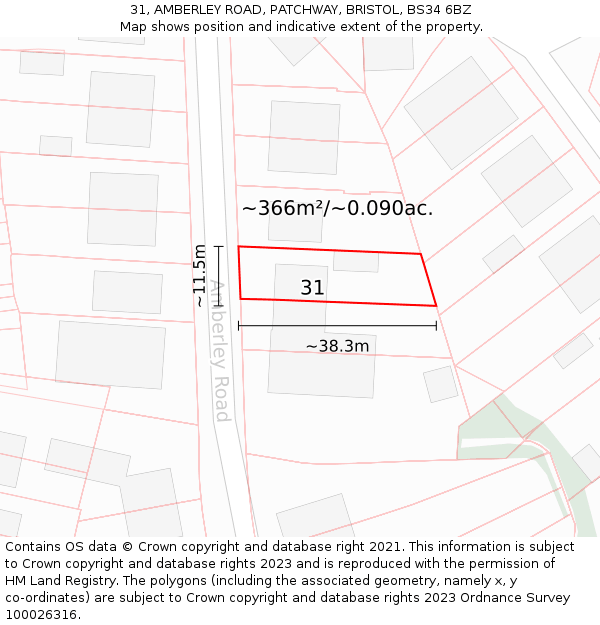 31, AMBERLEY ROAD, PATCHWAY, BRISTOL, BS34 6BZ: Plot and title map