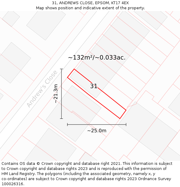 31, ANDREWS CLOSE, EPSOM, KT17 4EX: Plot and title map
