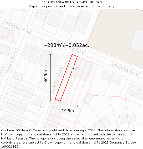 31, ANGLESEA ROAD, IPSWICH, IP1 3PS: Plot and title map