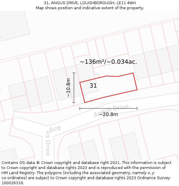 31, ANGUS DRIVE, LOUGHBOROUGH, LE11 4WH: Plot and title map