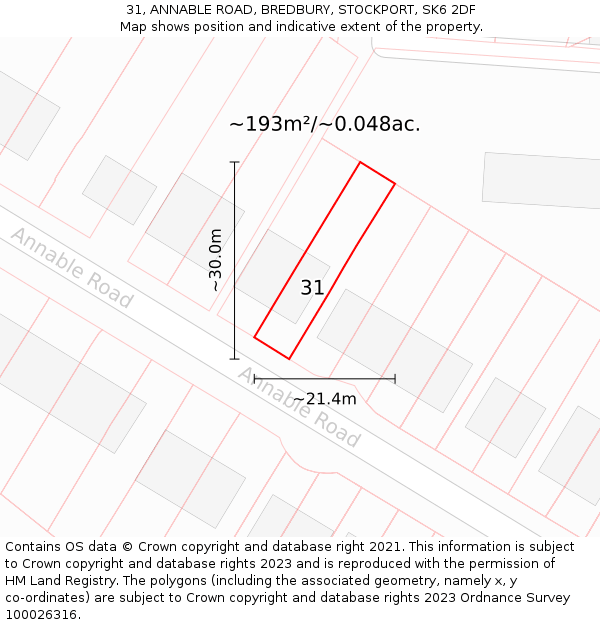 31, ANNABLE ROAD, BREDBURY, STOCKPORT, SK6 2DF: Plot and title map