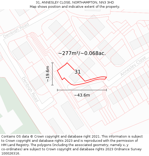 31, ANNESLEY CLOSE, NORTHAMPTON, NN3 3HD: Plot and title map
