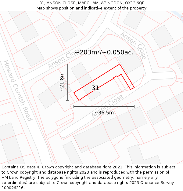 31, ANSON CLOSE, MARCHAM, ABINGDON, OX13 6QF: Plot and title map