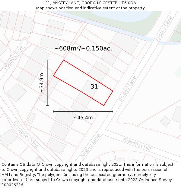 31, ANSTEY LANE, GROBY, LEICESTER, LE6 0DA: Plot and title map