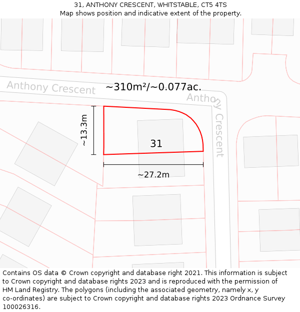 31, ANTHONY CRESCENT, WHITSTABLE, CT5 4TS: Plot and title map