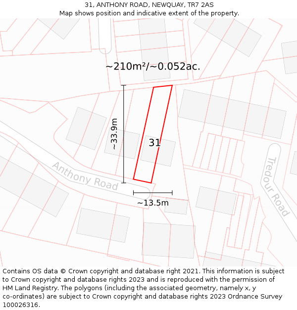 31, ANTHONY ROAD, NEWQUAY, TR7 2AS: Plot and title map