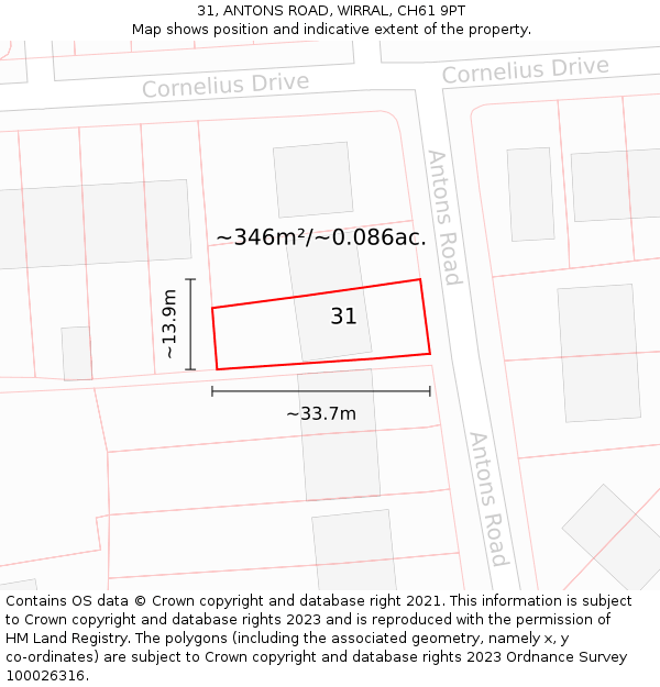 31, ANTONS ROAD, WIRRAL, CH61 9PT: Plot and title map