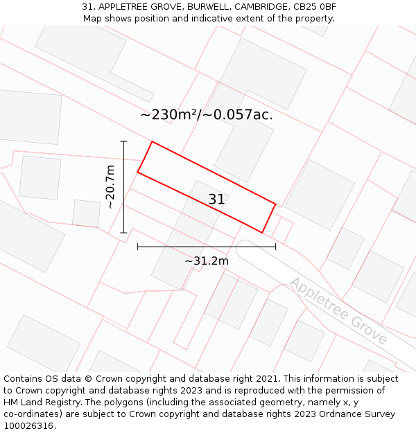 31, APPLETREE GROVE, BURWELL, CAMBRIDGE, CB25 0BF: Plot and title map