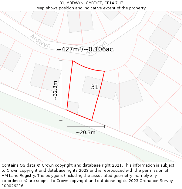 31, ARDWYN, CARDIFF, CF14 7HB: Plot and title map