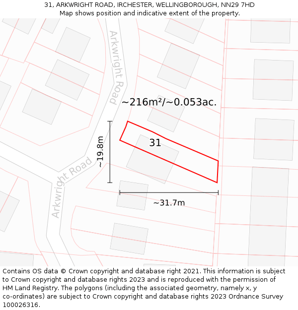 31, ARKWRIGHT ROAD, IRCHESTER, WELLINGBOROUGH, NN29 7HD: Plot and title map