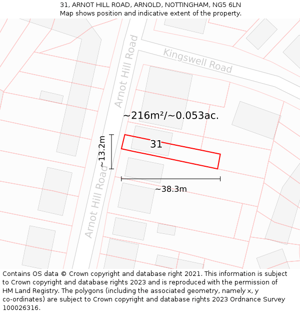 31, ARNOT HILL ROAD, ARNOLD, NOTTINGHAM, NG5 6LN: Plot and title map