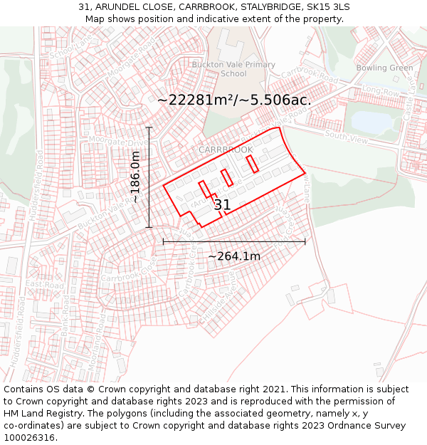 31, ARUNDEL CLOSE, CARRBROOK, STALYBRIDGE, SK15 3LS: Plot and title map