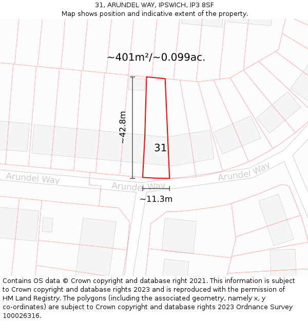 31, ARUNDEL WAY, IPSWICH, IP3 8SF: Plot and title map
