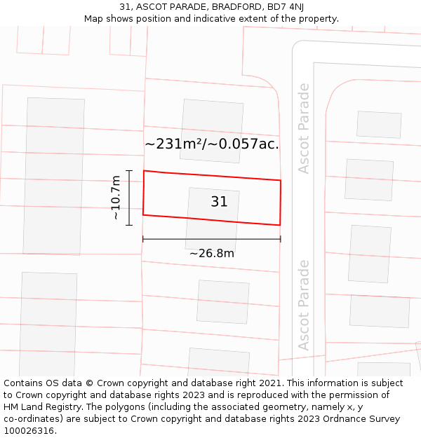 31, ASCOT PARADE, BRADFORD, BD7 4NJ: Plot and title map