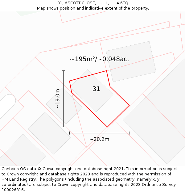31, ASCOTT CLOSE, HULL, HU4 6EQ: Plot and title map
