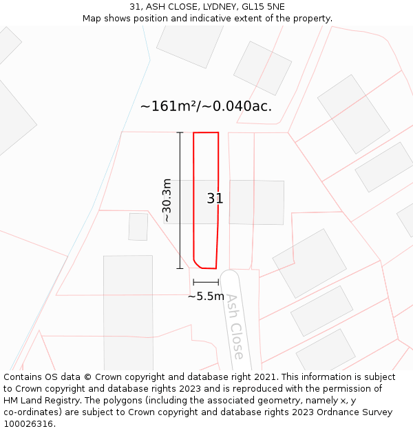 31, ASH CLOSE, LYDNEY, GL15 5NE: Plot and title map