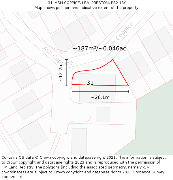 31, ASH COPPICE, LEA, PRESTON, PR2 1RY: Plot and title map