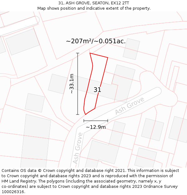 31, ASH GROVE, SEATON, EX12 2TT: Plot and title map