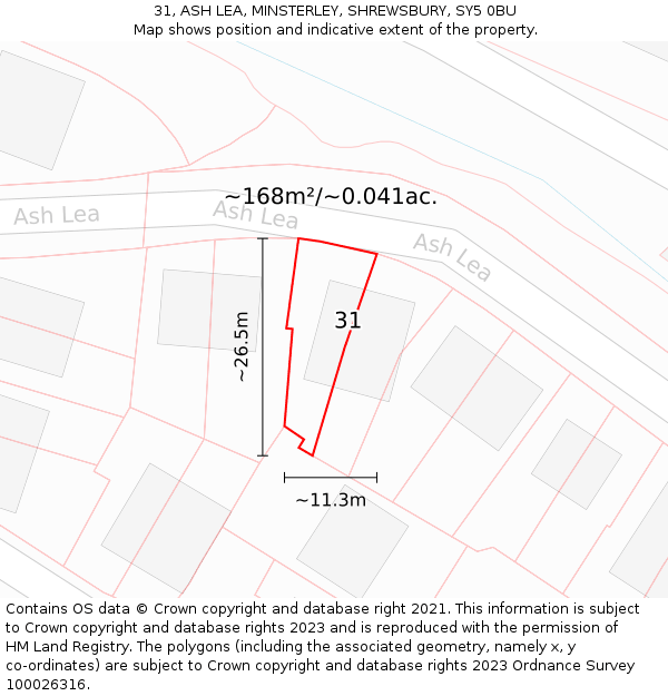 31, ASH LEA, MINSTERLEY, SHREWSBURY, SY5 0BU: Plot and title map
