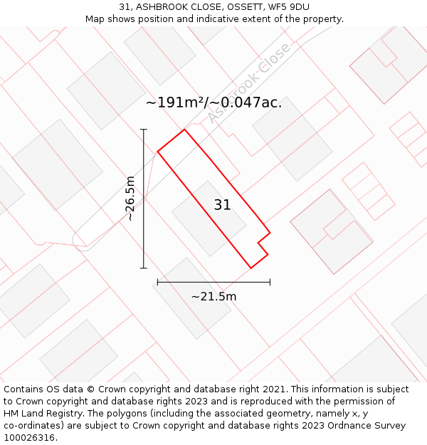 31, ASHBROOK CLOSE, OSSETT, WF5 9DU: Plot and title map