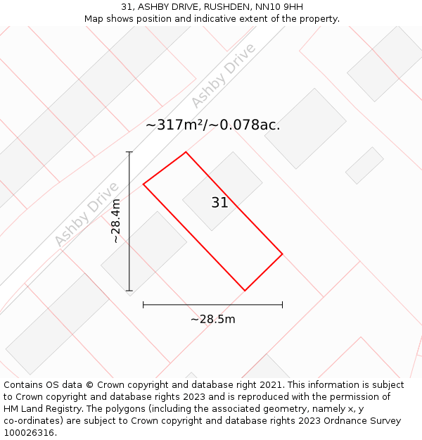 31, ASHBY DRIVE, RUSHDEN, NN10 9HH: Plot and title map