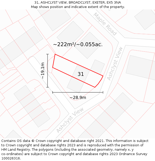 31, ASHCLYST VIEW, BROADCLYST, EXETER, EX5 3NA: Plot and title map