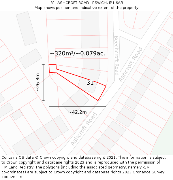 31, ASHCROFT ROAD, IPSWICH, IP1 6AB: Plot and title map