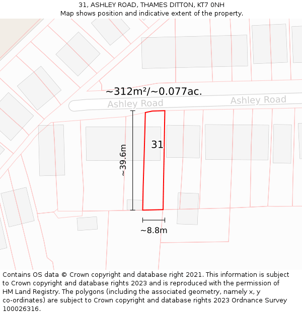 31, ASHLEY ROAD, THAMES DITTON, KT7 0NH: Plot and title map