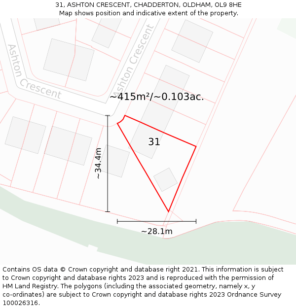 31, ASHTON CRESCENT, CHADDERTON, OLDHAM, OL9 8HE: Plot and title map