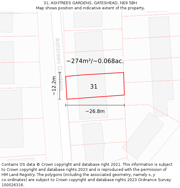 31, ASHTREES GARDENS, GATESHEAD, NE9 5BH: Plot and title map