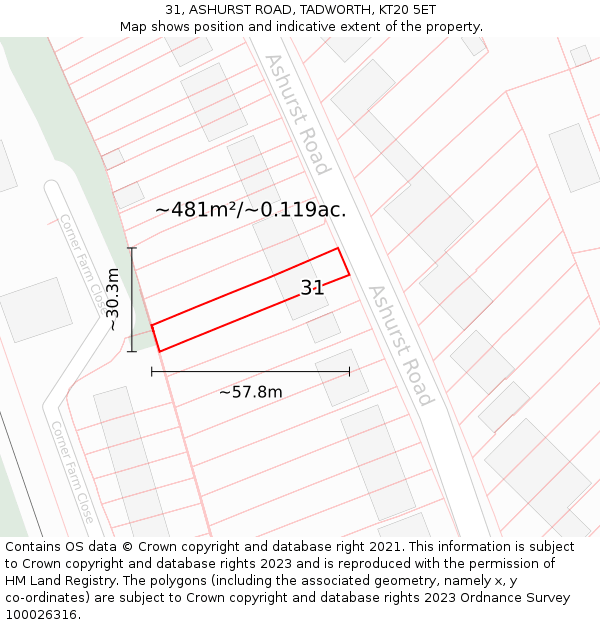 31, ASHURST ROAD, TADWORTH, KT20 5ET: Plot and title map