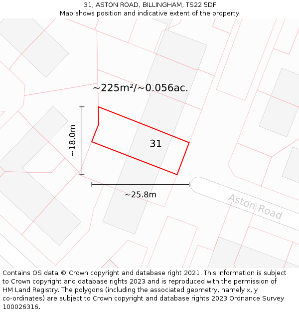 31, ASTON ROAD, BILLINGHAM, TS22 5DF: Plot and title map