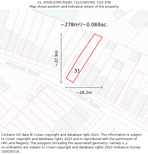 31, ATHELSTAN ROAD, COLCHESTER, CO3 3TW: Plot and title map
