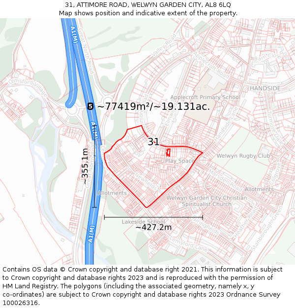 31, ATTIMORE ROAD, WELWYN GARDEN CITY, AL8 6LQ: Plot and title map