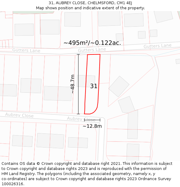 31, AUBREY CLOSE, CHELMSFORD, CM1 4EJ: Plot and title map