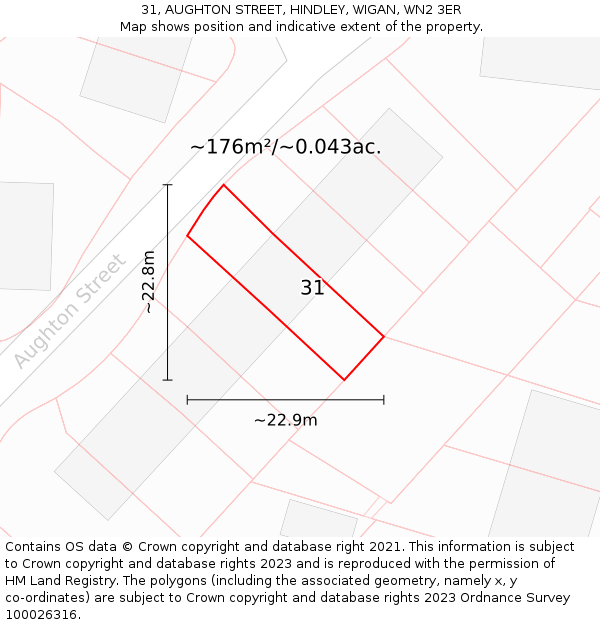 31, AUGHTON STREET, HINDLEY, WIGAN, WN2 3ER: Plot and title map