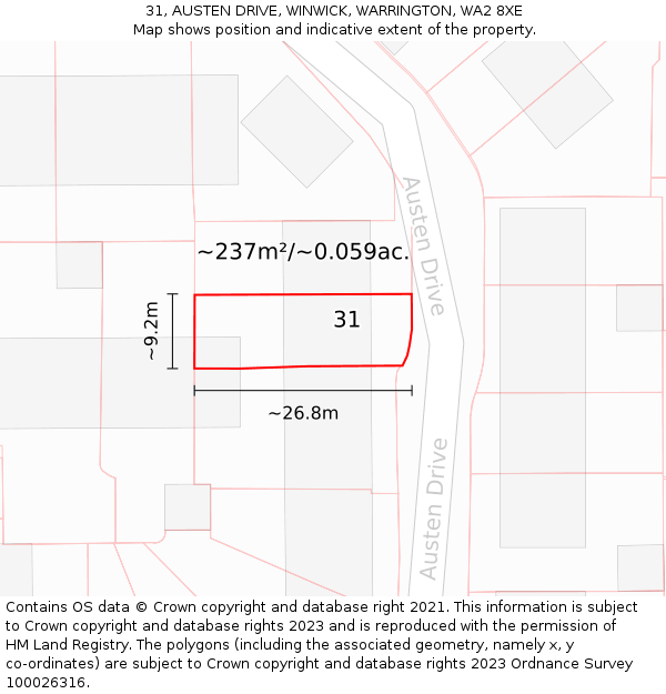 31, AUSTEN DRIVE, WINWICK, WARRINGTON, WA2 8XE: Plot and title map