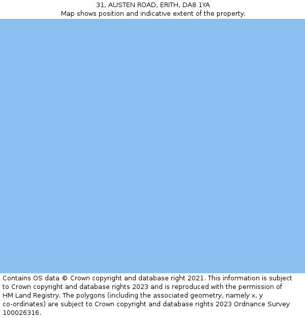 31, AUSTEN ROAD, ERITH, DA8 1YA: Plot and title map