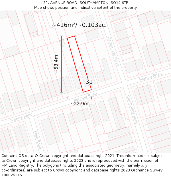 31, AVENUE ROAD, SOUTHAMPTON, SO14 6TR: Plot and title map