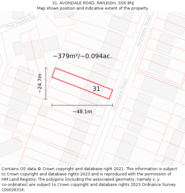 31, AVONDALE ROAD, RAYLEIGH, SS6 8NJ: Plot and title map