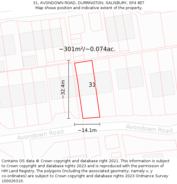 31, AVONDOWN ROAD, DURRINGTON, SALISBURY, SP4 8ET: Plot and title map