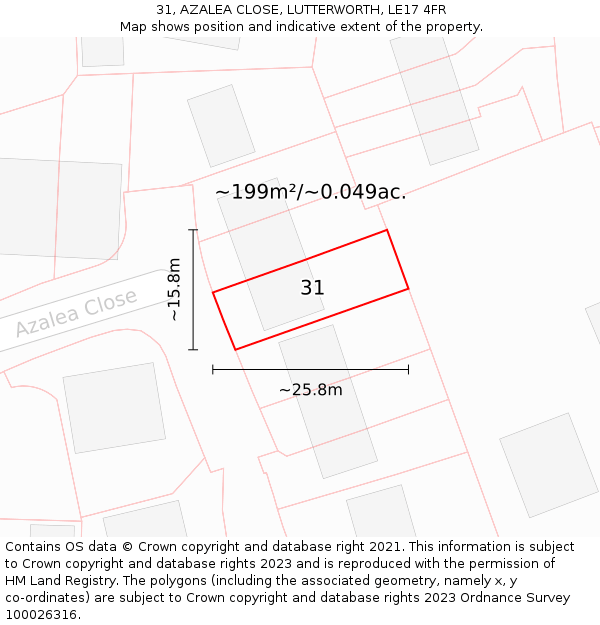 31, AZALEA CLOSE, LUTTERWORTH, LE17 4FR: Plot and title map