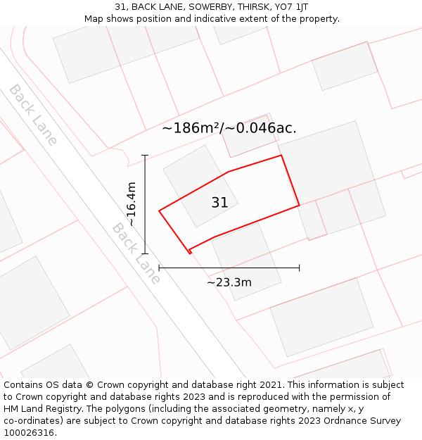 31, BACK LANE, SOWERBY, THIRSK, YO7 1JT: Plot and title map