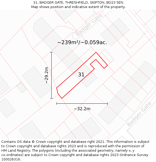 31, BADGER GATE, THRESHFIELD, SKIPTON, BD23 5EN: Plot and title map