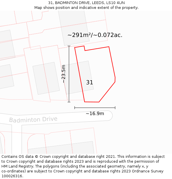 31, BADMINTON DRIVE, LEEDS, LS10 4UN: Plot and title map
