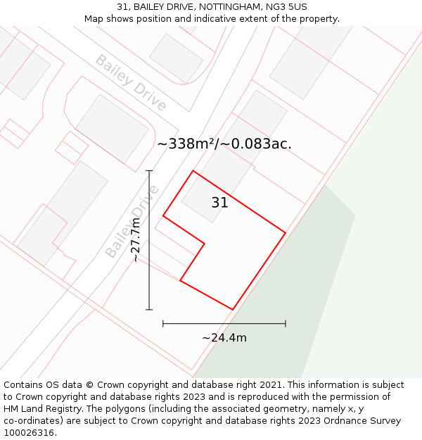 31, BAILEY DRIVE, NOTTINGHAM, NG3 5US: Plot and title map
